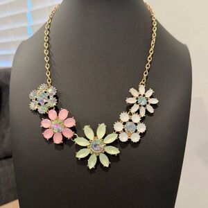 Floral Statement Necklace in Gold and Pastel Colors